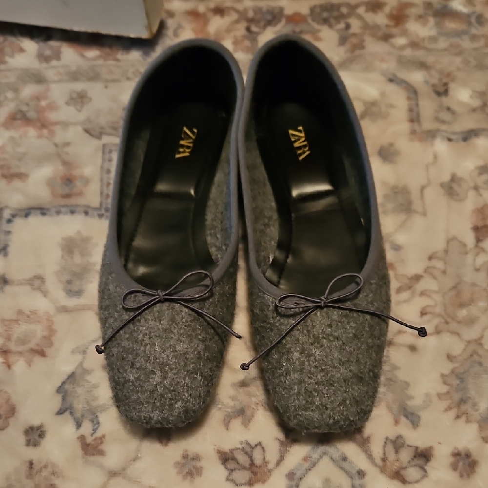 Zara Charcoal Wool Women's Ballet Flats